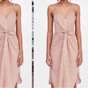 Zara Orange Gingham Knot Dress size S NWOT